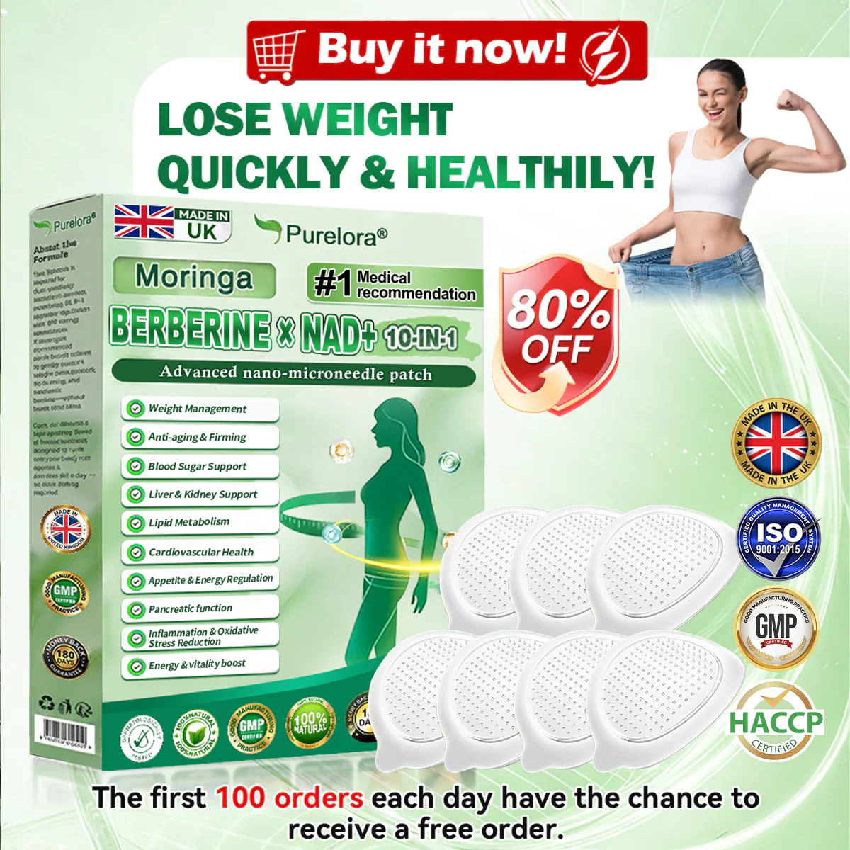 ๐ฅ Newly Arrived | Pureloraยฎ Moringa Berberine NAD+ 10-in-1 Nano Microneedle Patch (Just once daily ยท Visible changes in as little as 7 days) โ
Supports weight management, loose skin, blood sugar balance, sleep apnoea, joint discomfort and more
